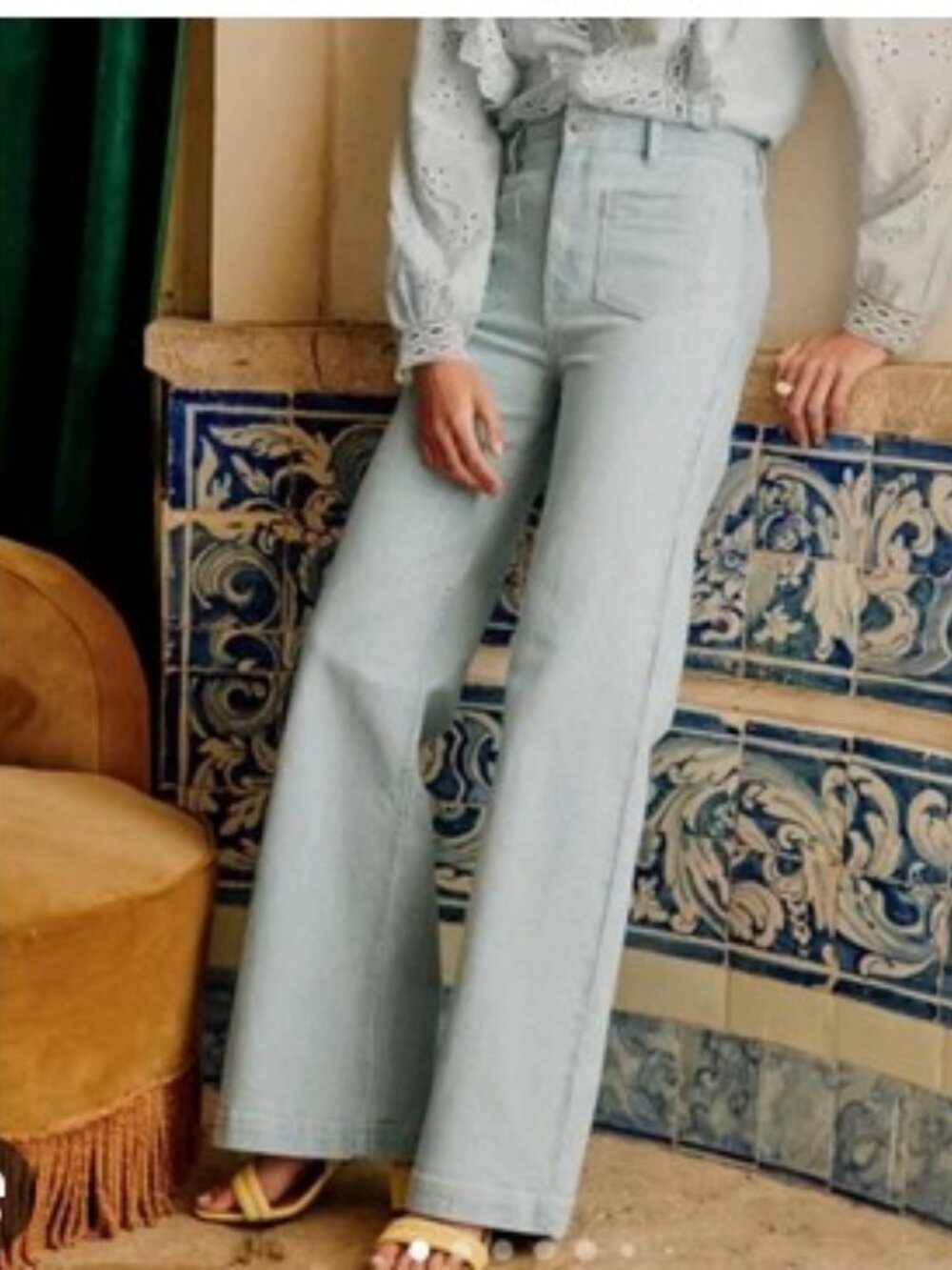 Sézane 70s Stripe Denim High Waist Straight Leg Jeans NWT Size 42